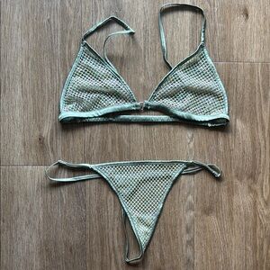 Fleur du Mal Green Mesh Bikini Set